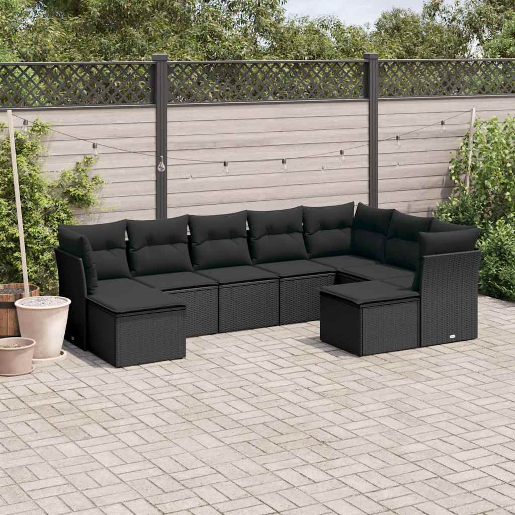 9-dijelni set vrtnih sofa s jastucima crni od poliratana
