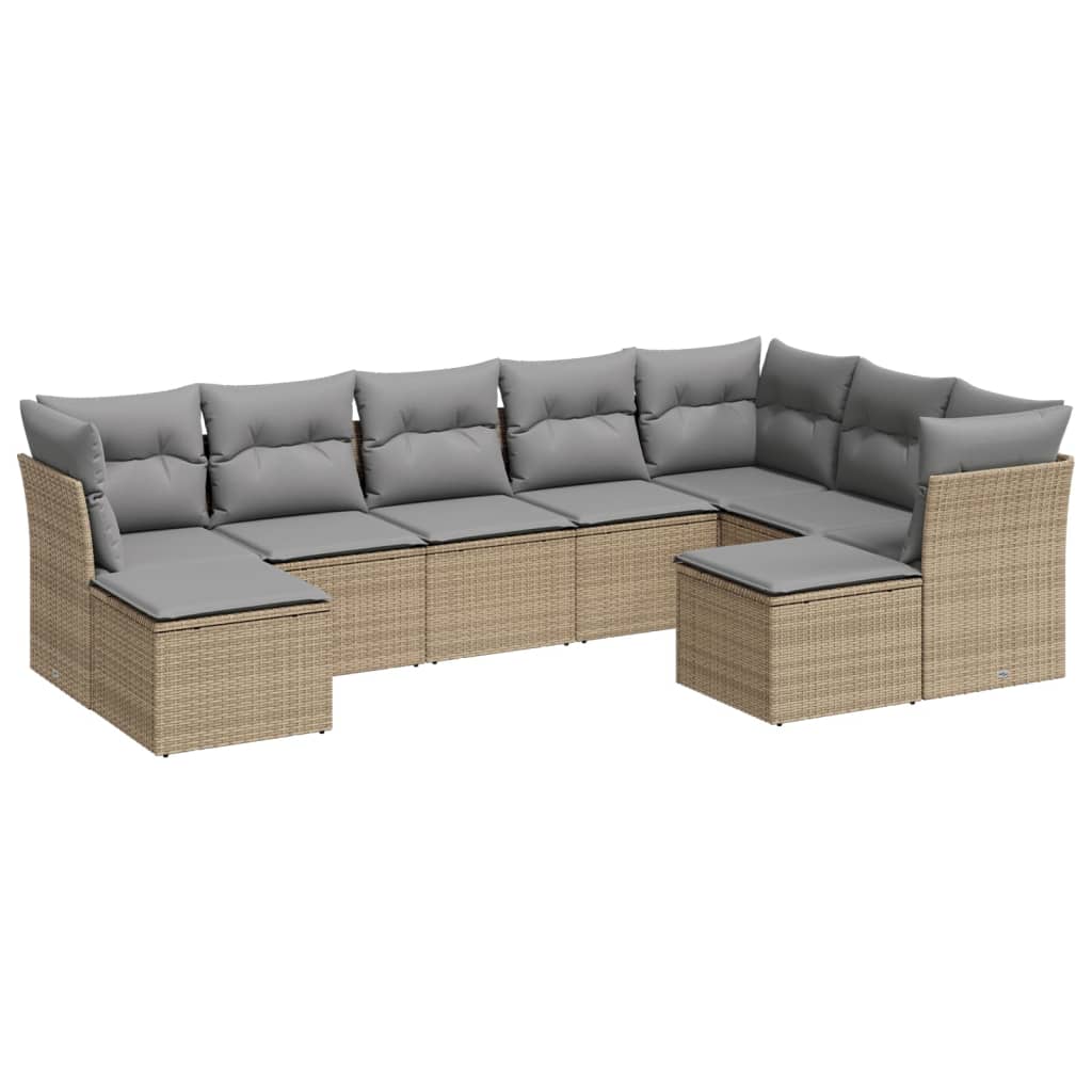 9-dijelni set vrtnih sofa s jastucima bež od poliratana