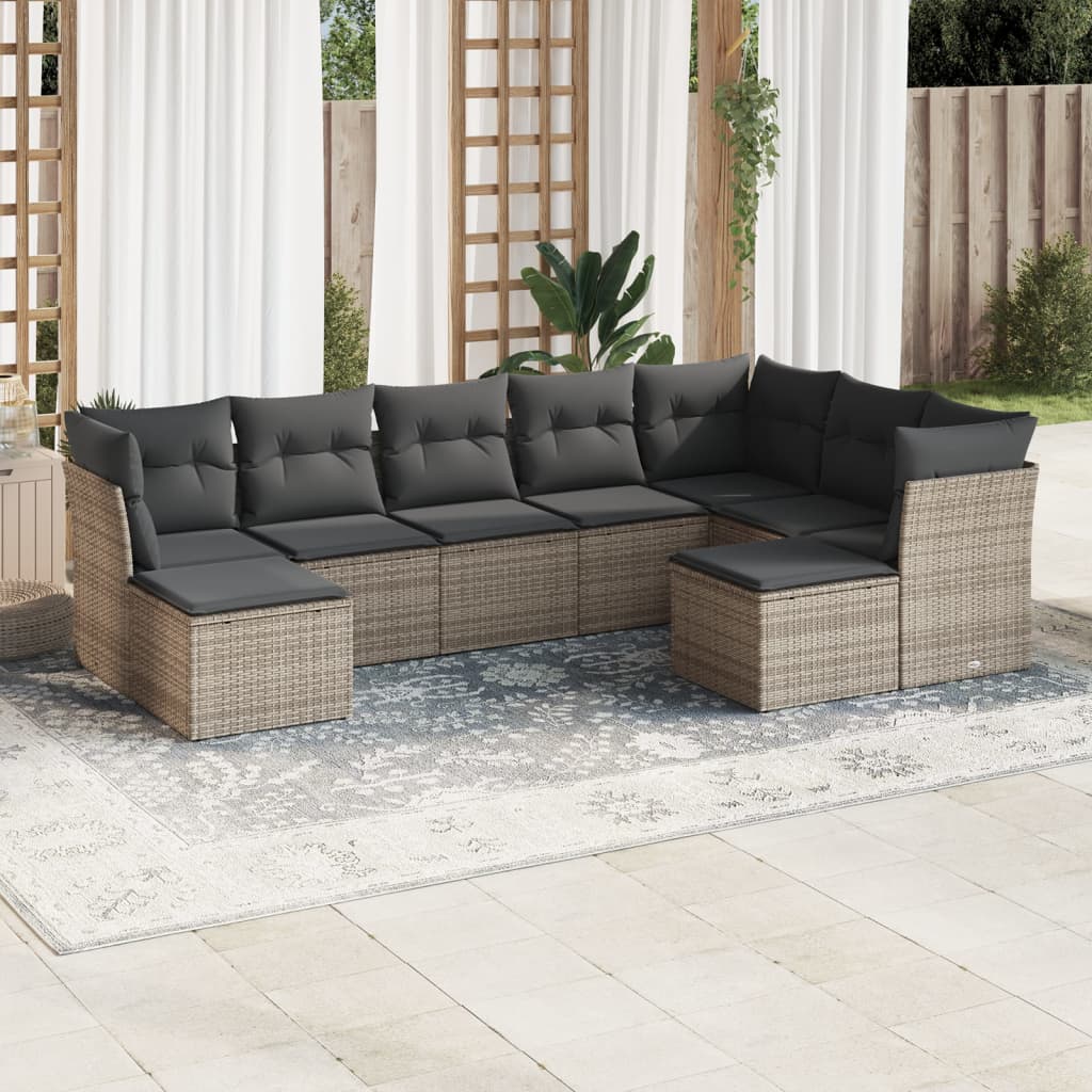 9-dijelni set vrtnih sofa od poliratana s jastucima sivi