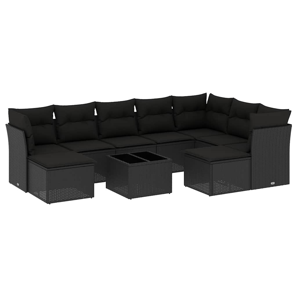 10-dijelni set vrtnih sofa s jastucima crni od poliratana