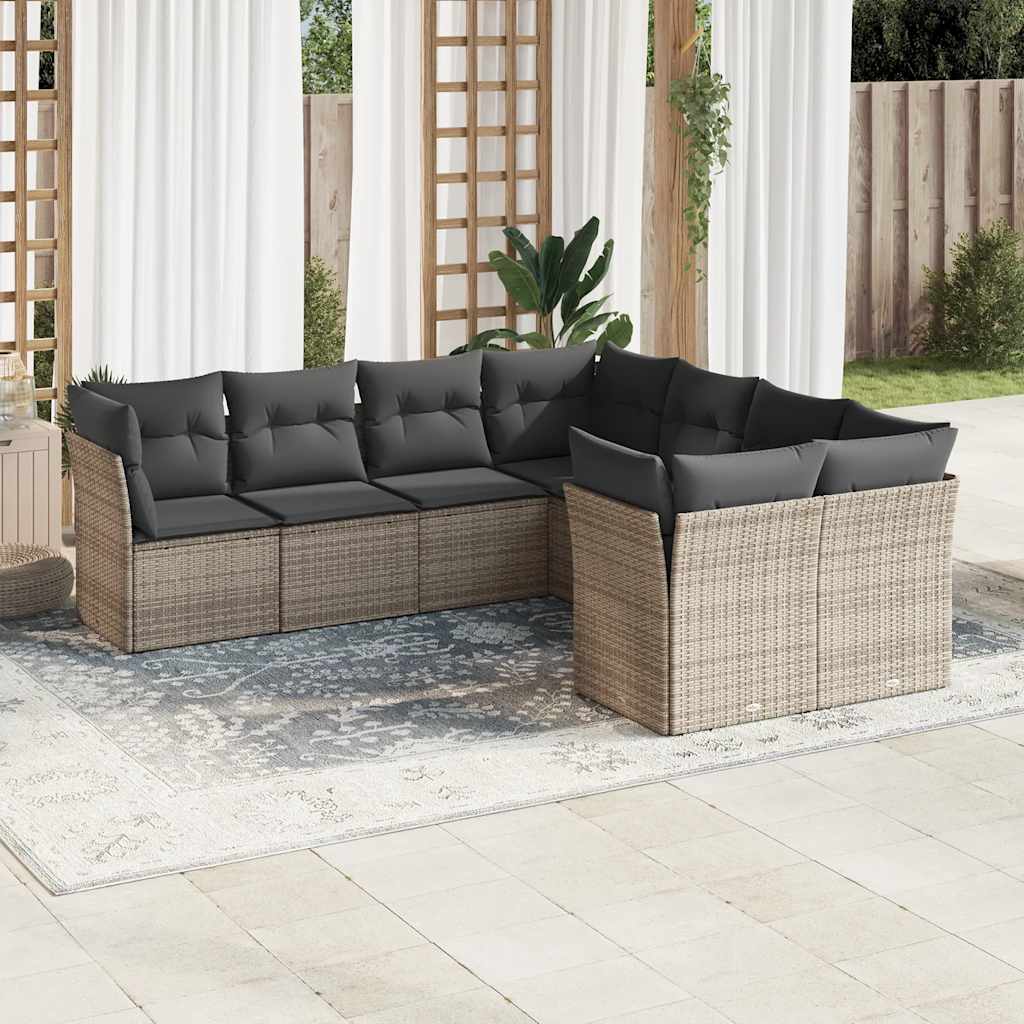 8-dijelni set vrtnih sofa od poliratana s jastucima sivi