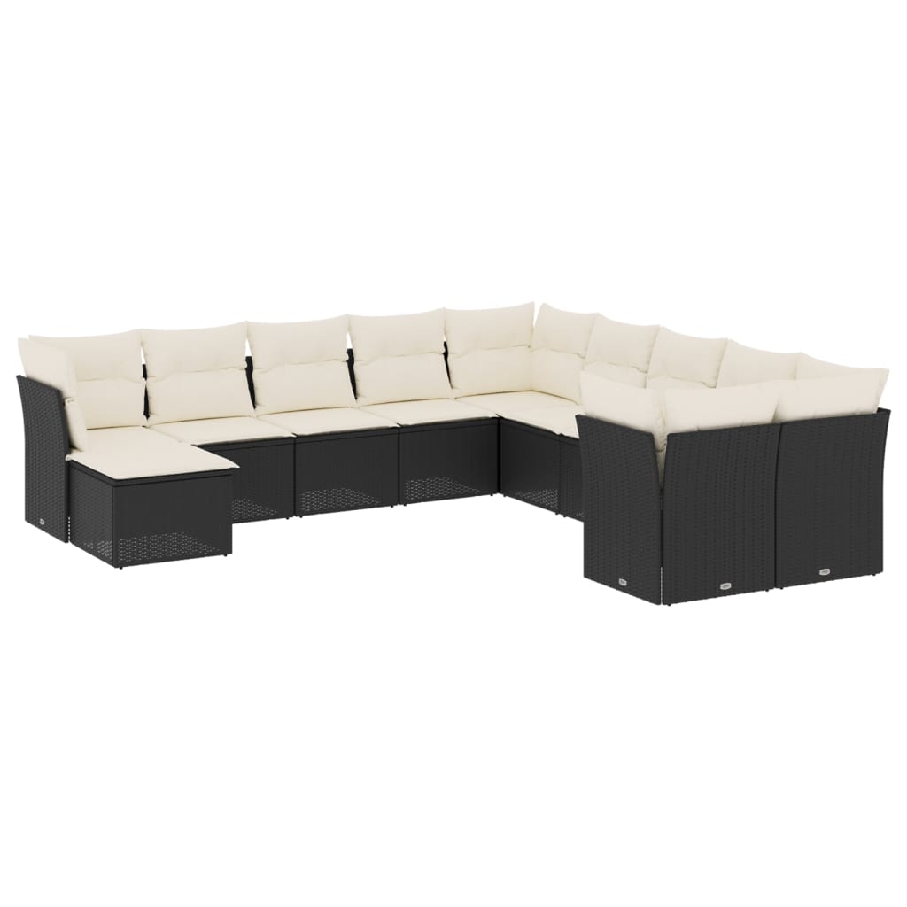 11-dijelni set vrtnih sofa od poliratana s jastucima crni