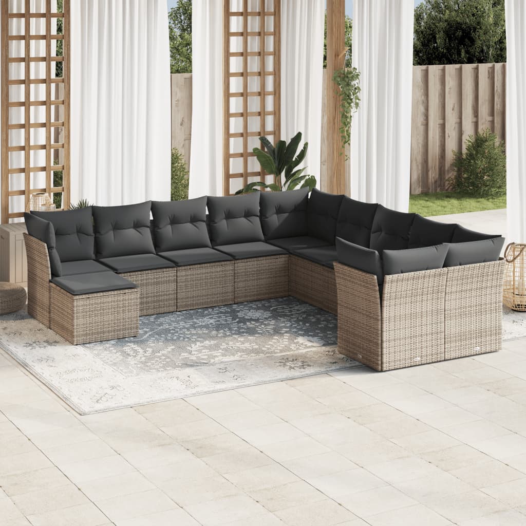 11-dijelni set vrtnih sofa od poliratana s jastucima sivi