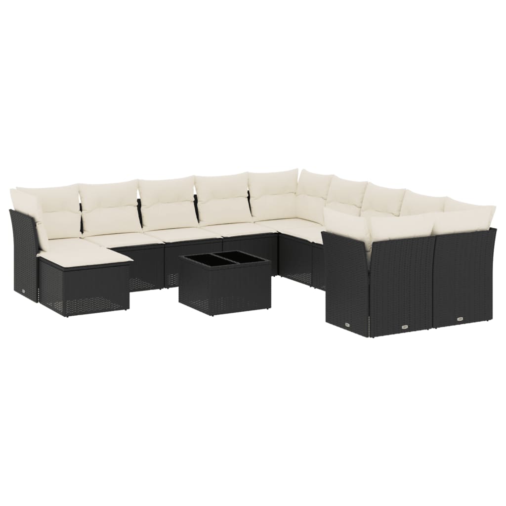 12-dijelni set vrtnih sofa od poliratana s jastucima crni