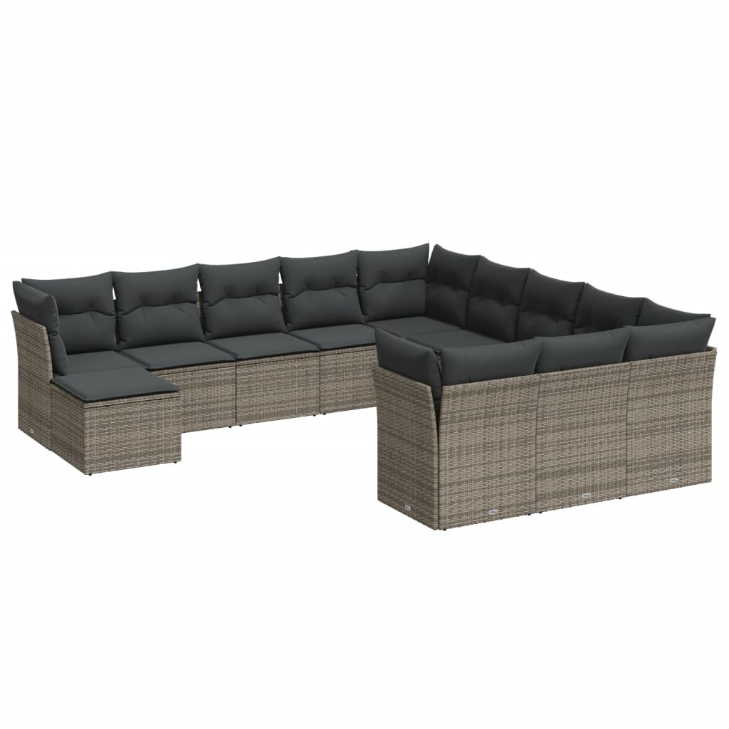12-dijelni set vrtnih sofa od poliratana s jastucima sivi