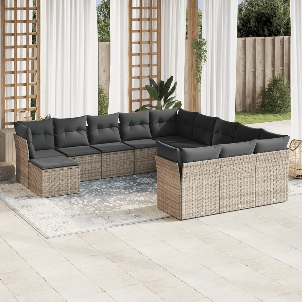 12-dijelni set vrtnih sofa od poliratana s jastucima sivi