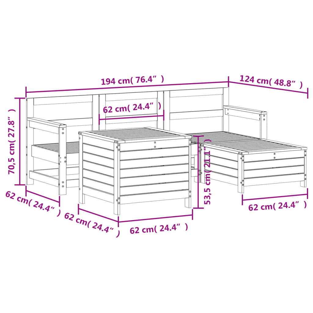 5-dijelni set vrtnih sofa bijeli od masivne borovine