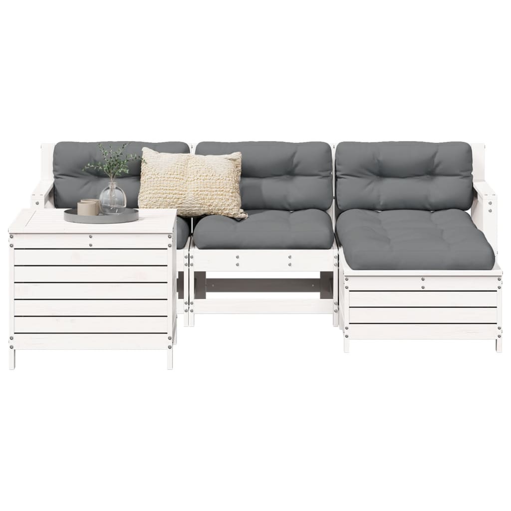 5-dijelni set vrtnih sofa bijeli od masivne borovine