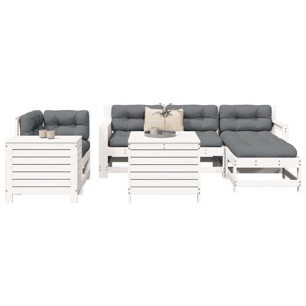 7-dijelni set vrtnih sofa bijeli od masivne borovine