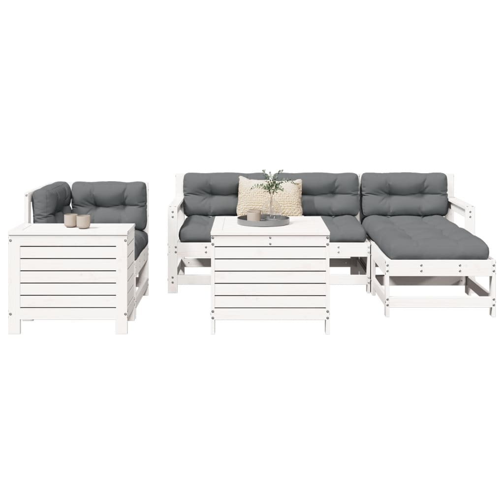 7-dijelni set vrtnih sofa bijeli od masivne borovine