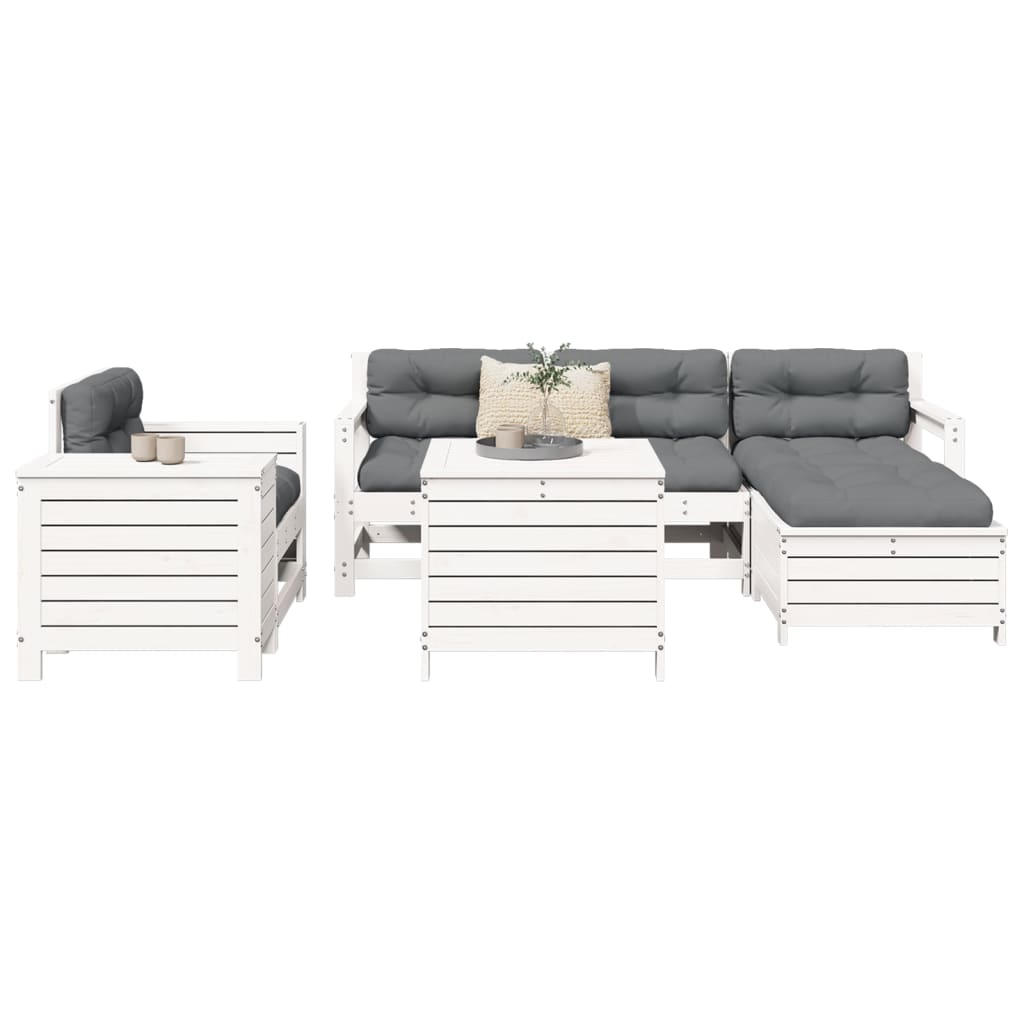 7-dijelni set vrtnih sofa bijeli od masivne borovine