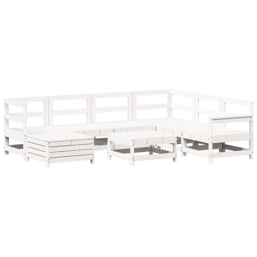 8-dijelni set vrtnih sofa bijeli od masivne borovine