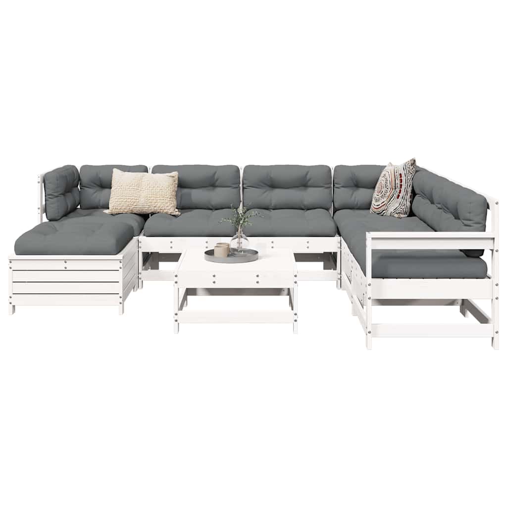 8-dijelni set vrtnih sofa bijeli od masivne borovine