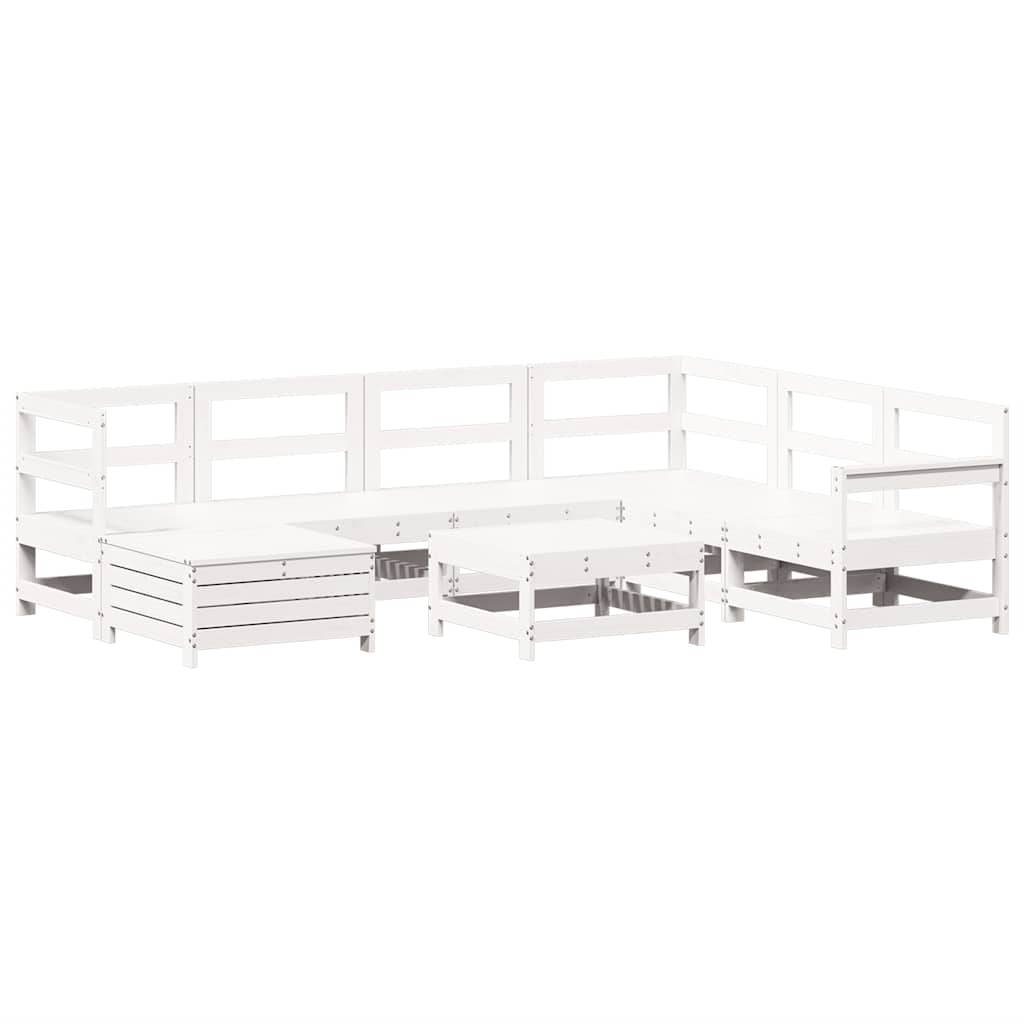 8-dijelni set vrtnih sofa bijeli od masivne borovine