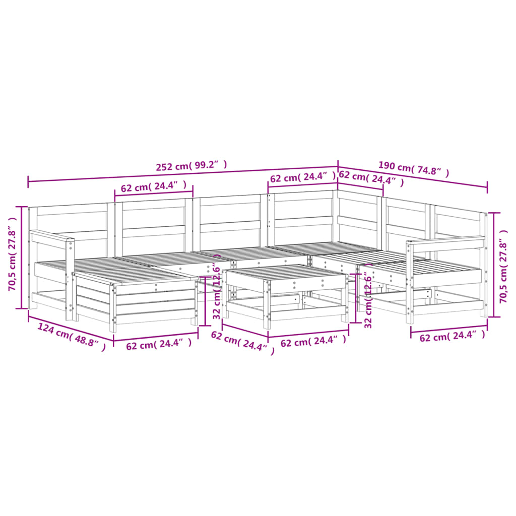 8-dijelni set vrtnih sofa bijeli od masivne borovine