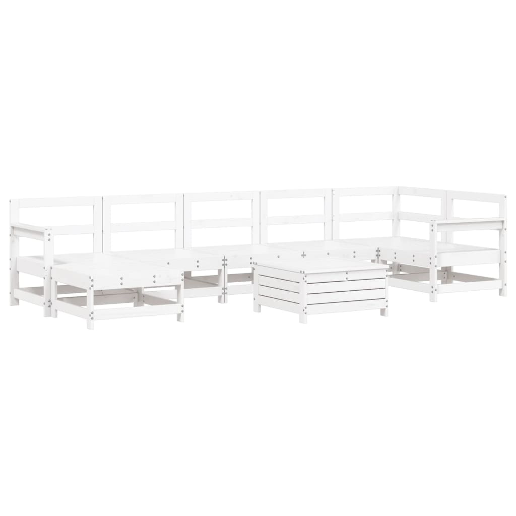 8-dijelni set vrtnih sofa bijeli od masivne borovine