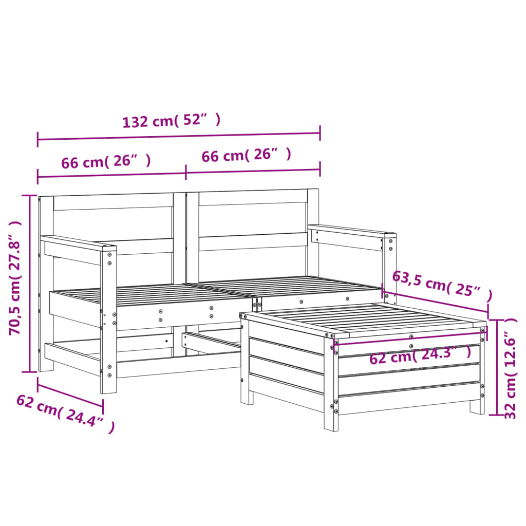3-dijelni set vrtnih sofa od impregnirane borovine