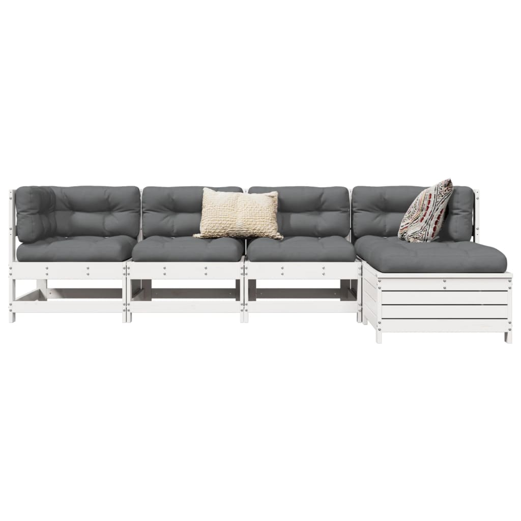 5-dijelni set vrtnih sofa bijeli od masivne borovine