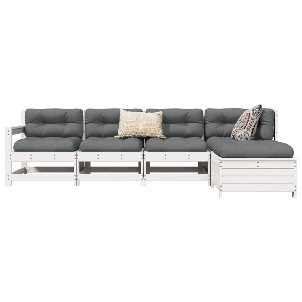 5-dijelni set vrtnih sofa bijeli od masivne borovine