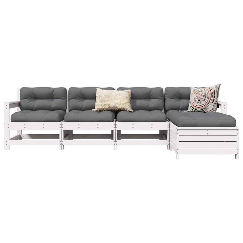 5-dijelni set vrtnih sofa bijeli od masivne borovine