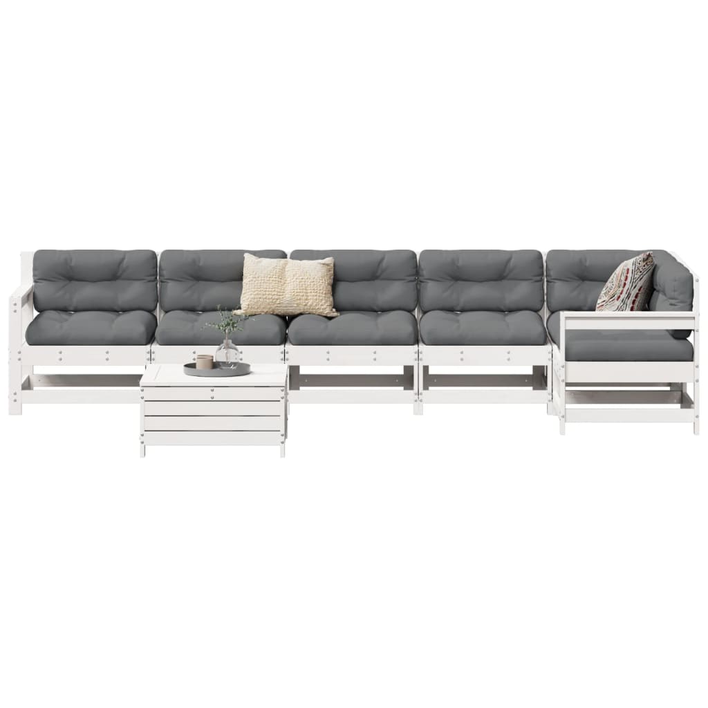 7-dijelni set vrtnih sofa bijeli od masivne borovine