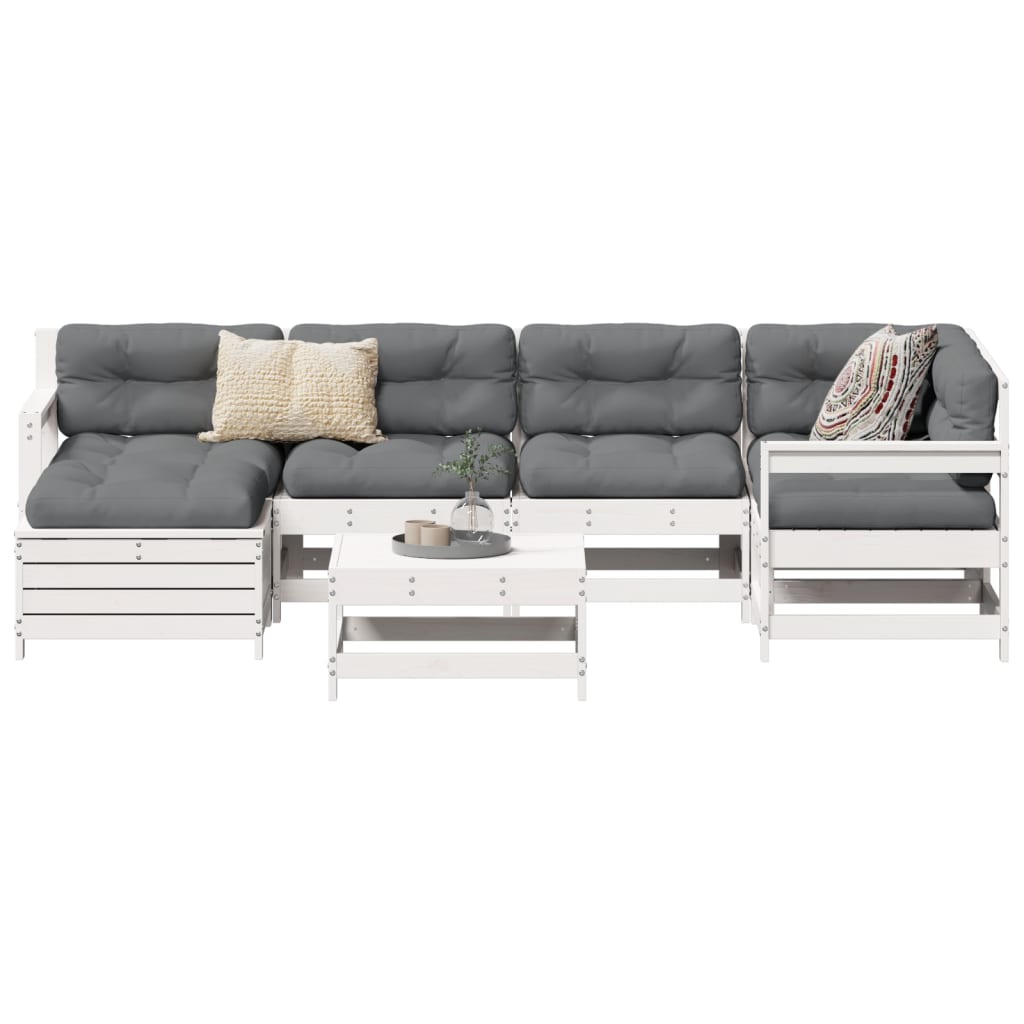 7-dijelni set vrtnih sofa bijeli od masivne borovine