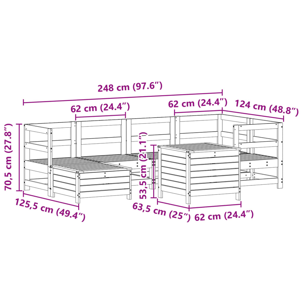 7-dijelni set vrtnih sofa bijeli od masivne borovine