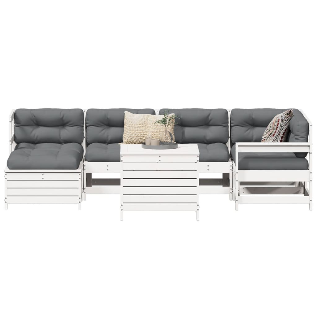 7-dijelni set vrtnih sofa bijeli od masivne borovine
