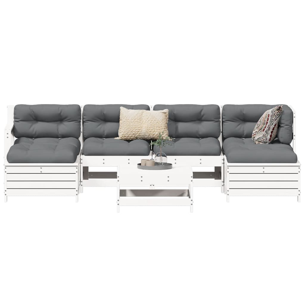 7-dijelni set vrtnih sofa bijeli od masivne borovine