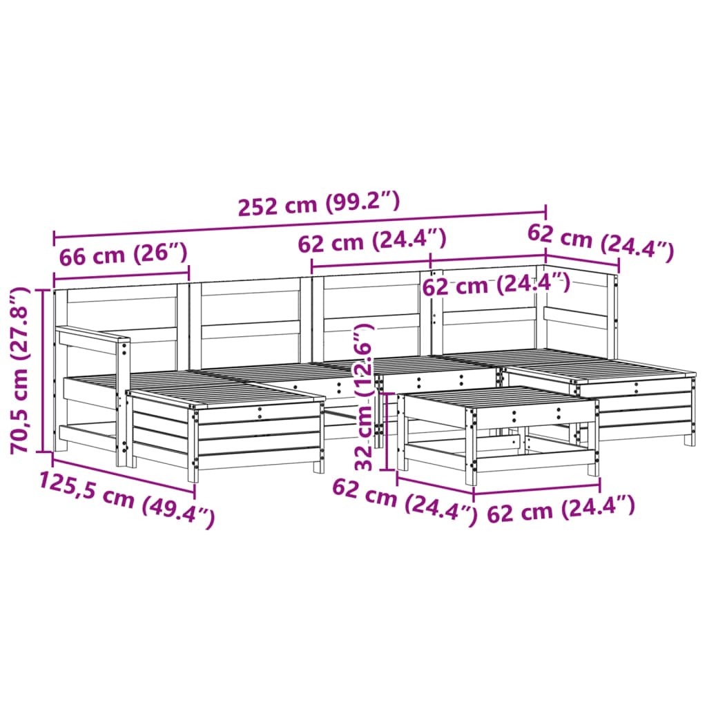 7-dijelni set vrtnih sofa od impregnirane borovine