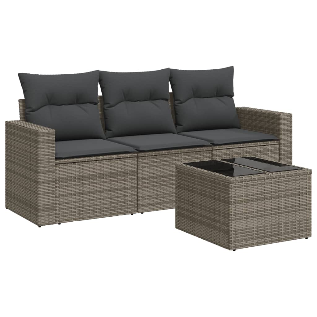 4-dijelni set vrtnih sofa od poliratana s jastucima sivi