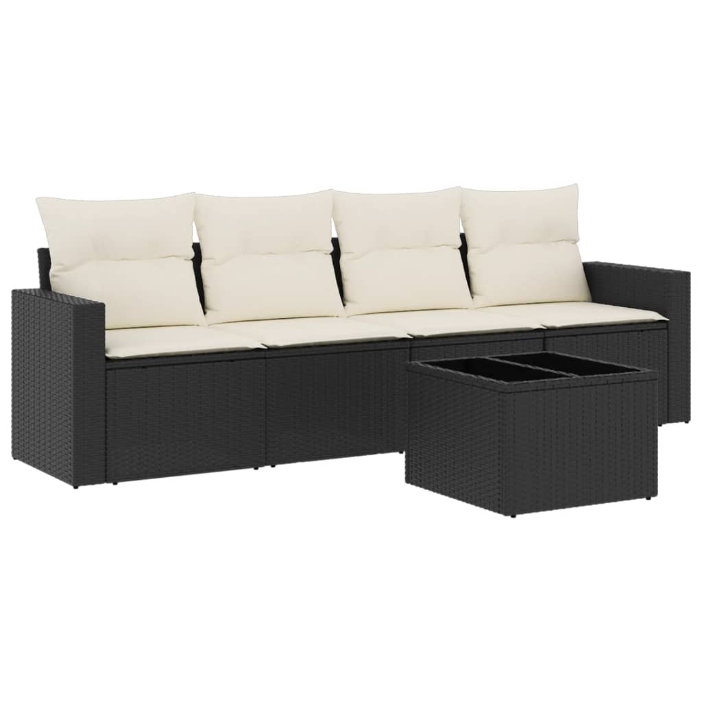 5-dijelna vrtna garnitura od poliratana s jastucima crna 65.5 x 62 x 69 cm