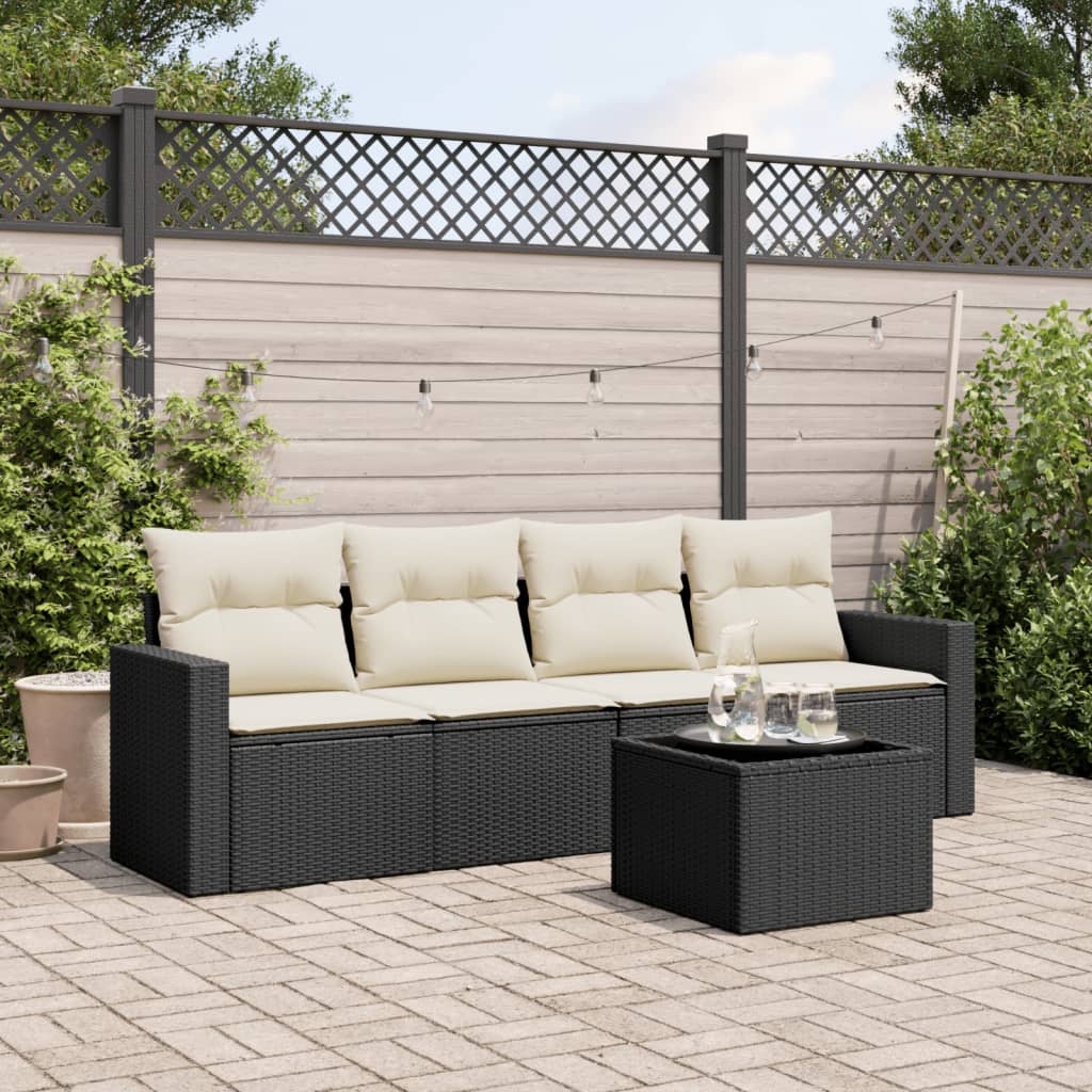 5-dijelna vrtna garnitura od poliratana s jastucima crna 65.5 x 62 x 69 cm