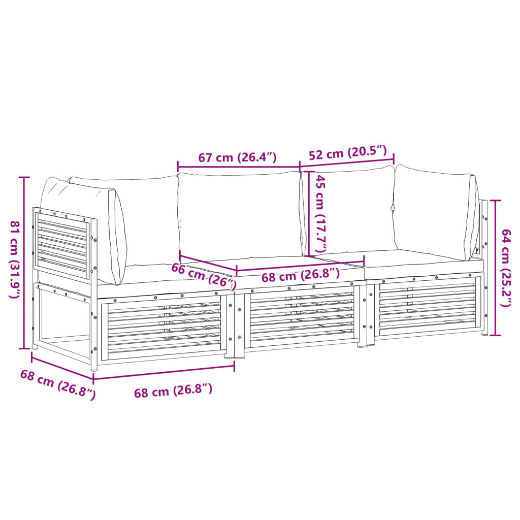 3-dijelna set vrtnih sofa s jastucima masivno bagremovo drvo