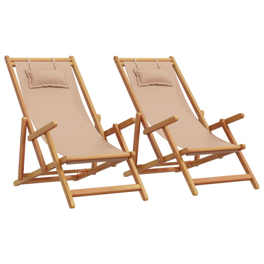 Sklopive stolice za plažu 2kom tkanine i masivno drvo smeđesive