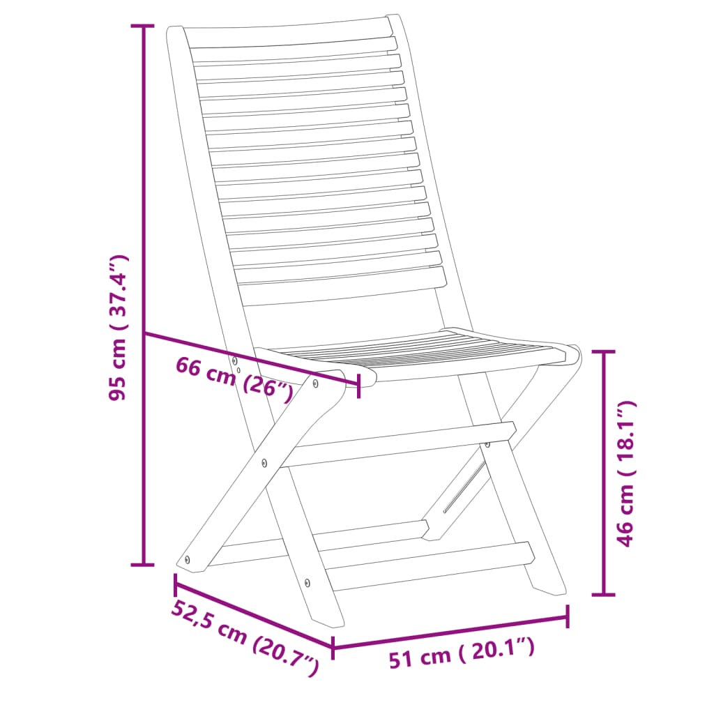 Sklopive vrtne stolice 6 kom 51x66x95 cm masivno drvo bagrema