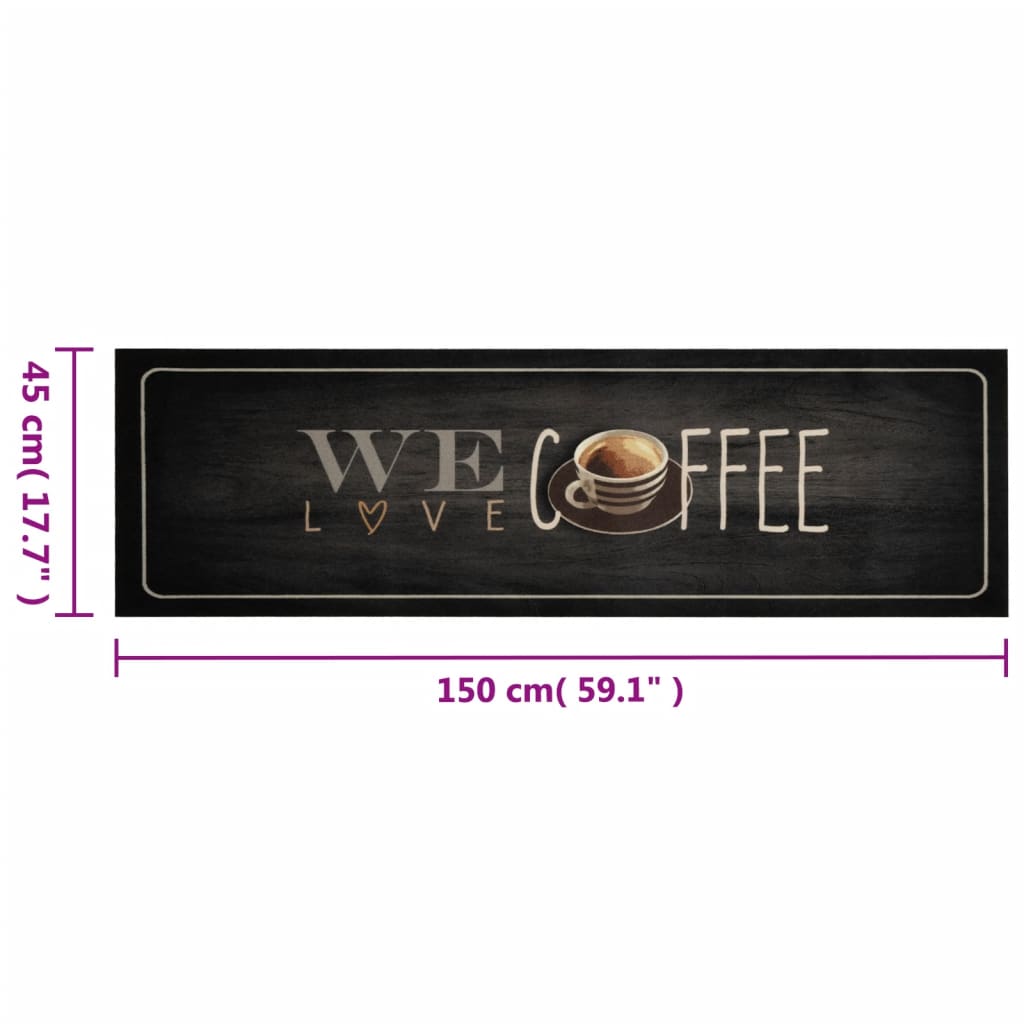 Kuhinjski tepih perivi s natpisom Coffee 45 x 150 cm baršunasti