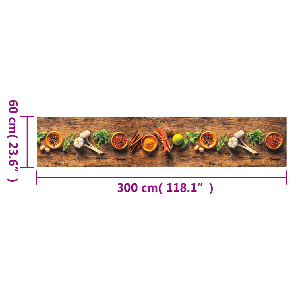 Kuhinjski tepih perivi s uzorkom začina 60 x 300 cm baršunasti