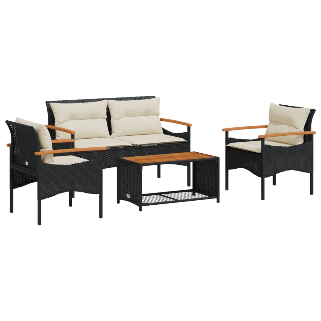 4-dijelni set vrtnih sofa od poliratana s jastucima crni