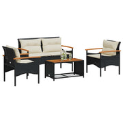 4-dijelni set vrtnih sofa od poliratana s jastucima crni