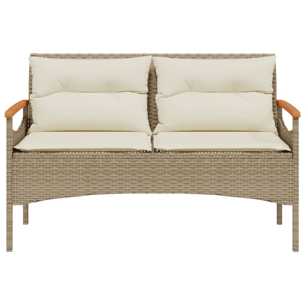 Vrtna klupa s jastucima 116 x 62,5 x 74 cm bež od poliratana