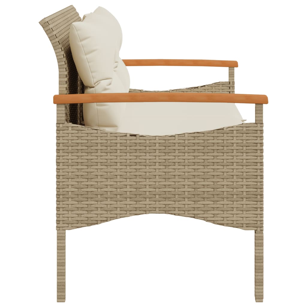 Vrtna klupa s jastucima 116 x 62,5 x 74 cm bež od poliratana