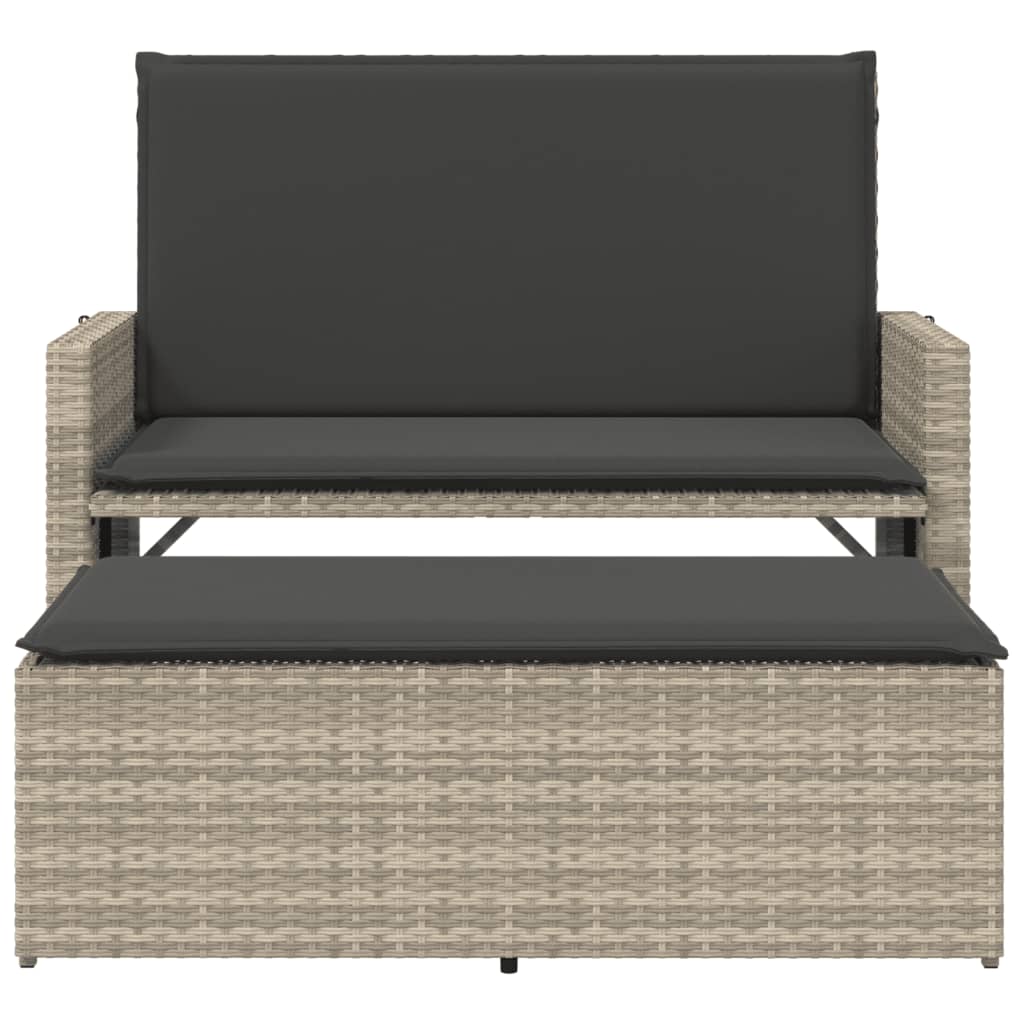 Vrtna klupa s jastucima i tabureom svjetlosiva od poliratana