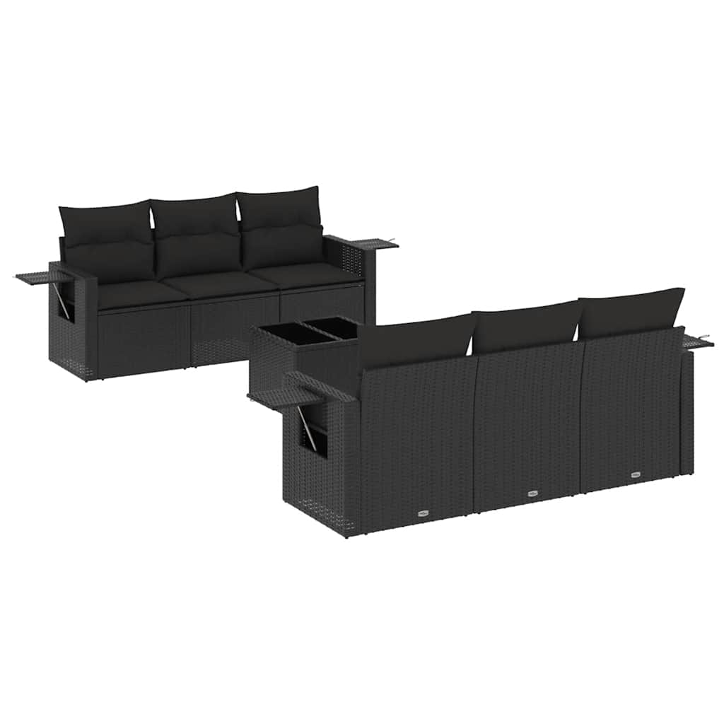 7-dijelni set vrtnih sofa od poliratana s jastucima crni