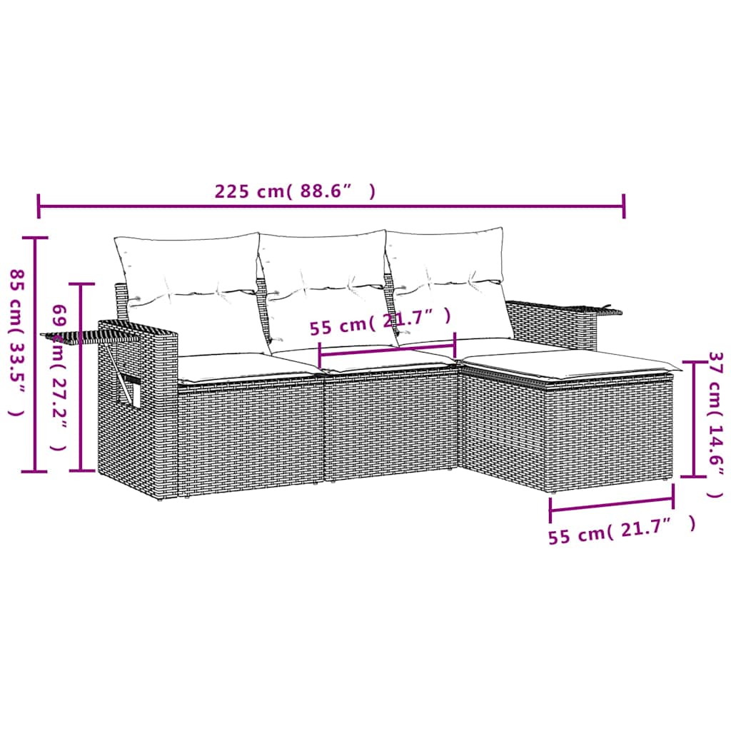 4-dijelni set vrtnih sofa od poliratana s jastucima crni