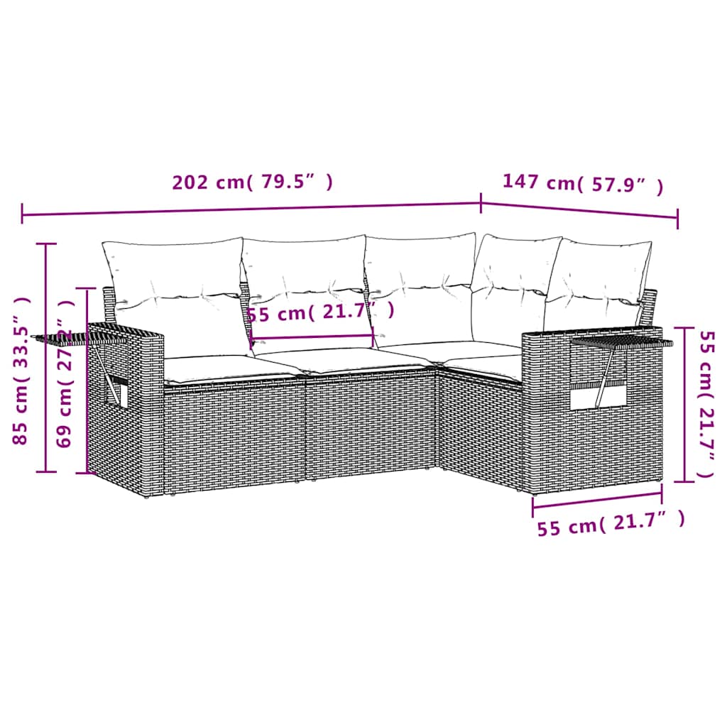 4-dijelni set vrtnih sofa od poliratana s jastucima crni