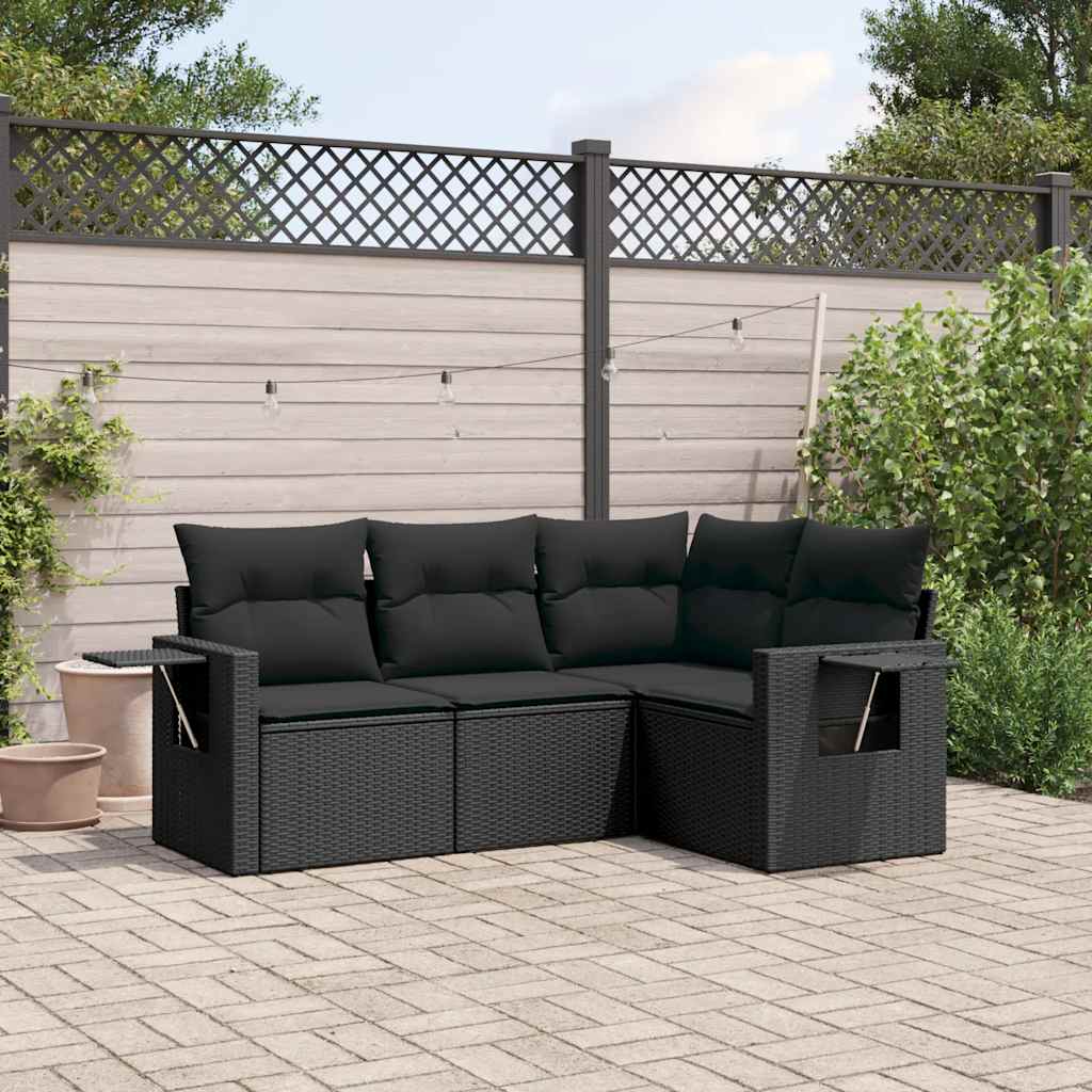 4-dijelni set vrtnih sofa od poliratana s jastucima crni