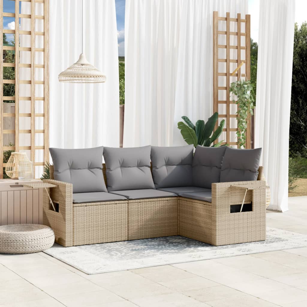 4-dijelni set vrtnih sofa s jastucima bež od poliratana