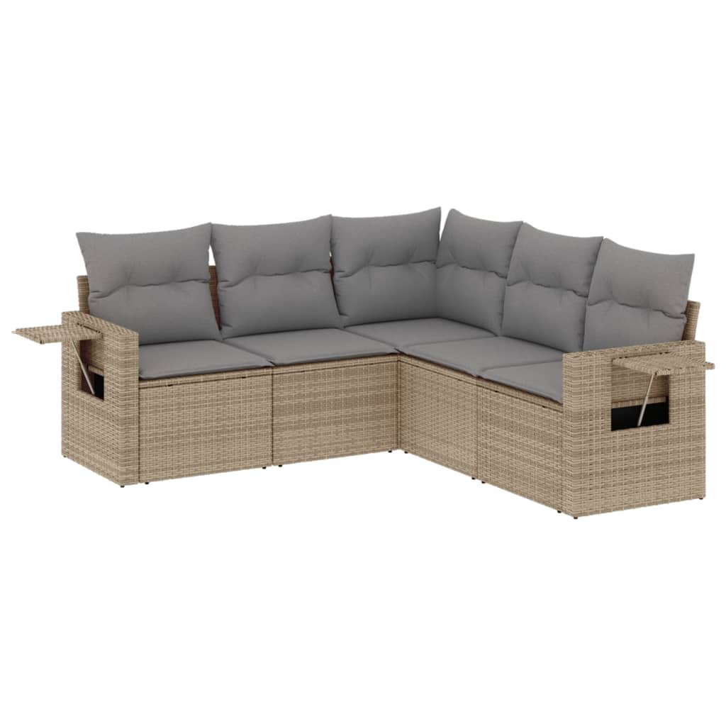 5-dijelni vrtni set sofa s jastucima bež od poliratana