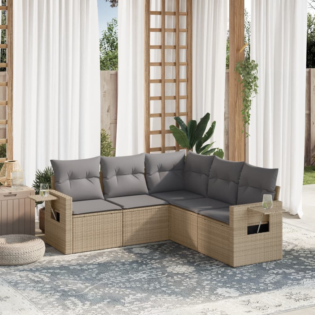 5-dijelni vrtni set sofa s jastucima bež od poliratana